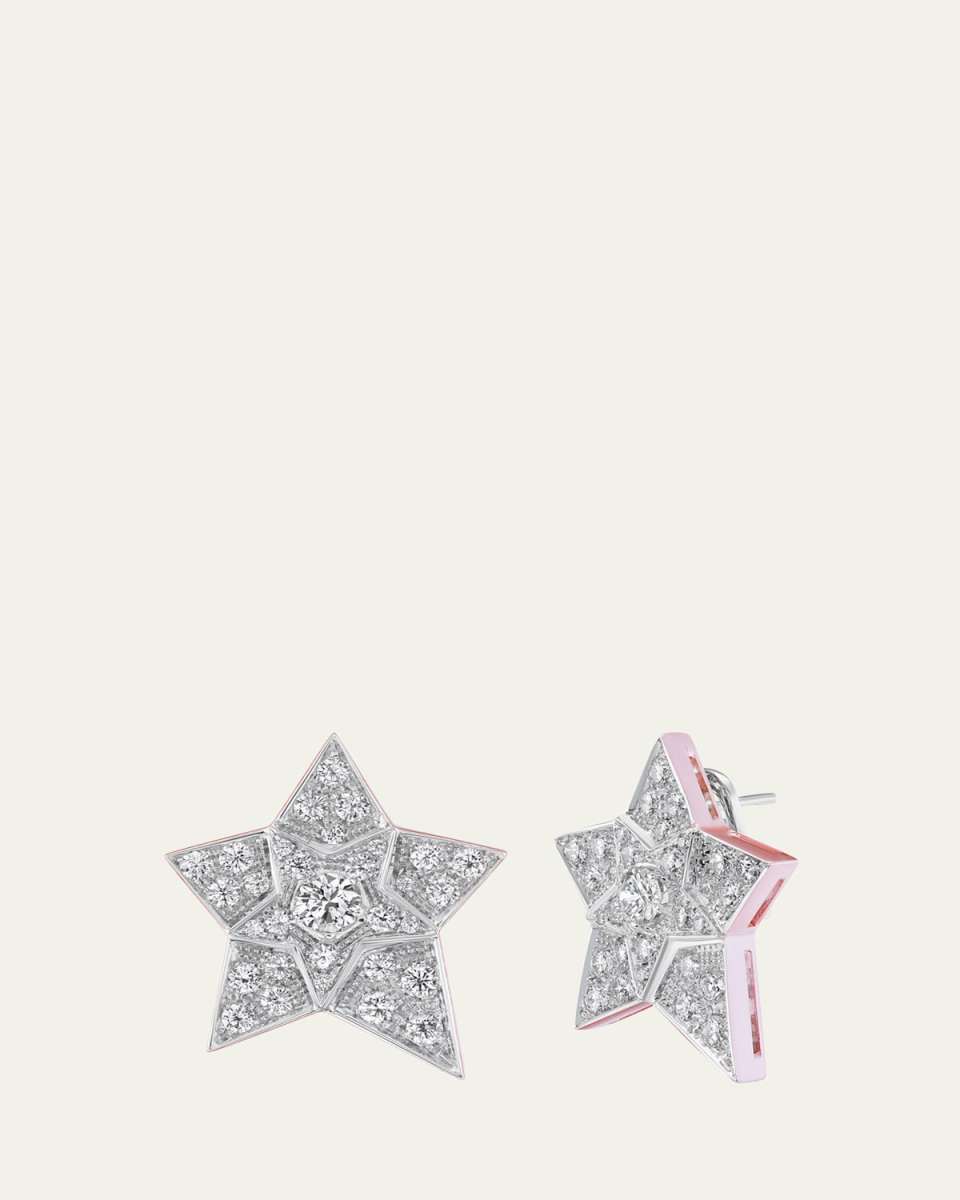 Reworked Vintage 18K White Gold Star Diamond Earrings